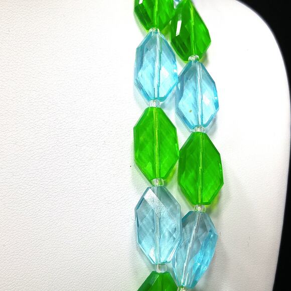 West Germany Green Blue Thermoset Bead Necklace, Two Strands, 1950s Vintage - Picture 4 of 10